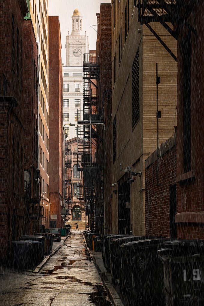 A rainy back alley in Boston